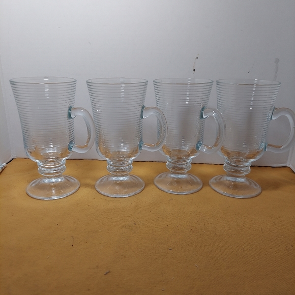 Irish coffee Ribbed Texture Glass Mugs Made In Portugal Set Of 4 , 7oz - Picture 8 of 9